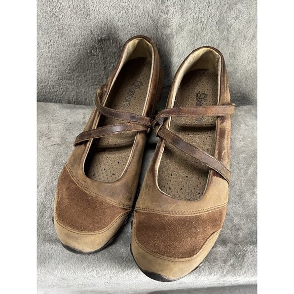 Skechers Step Up Bikers Mary Jane Flats Women’s 7.5  Toffee Brown Leather Suede - Picture 1 of 8